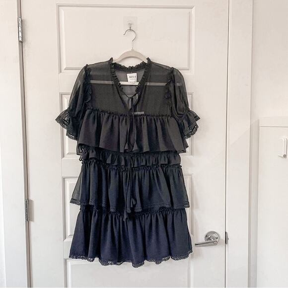 NEW MISA Los Angeles Jazmine Ruffle Popover Mini Dress - Picture 4 of 9